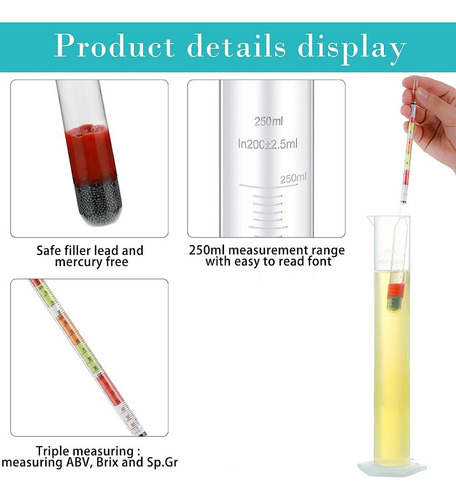 Kit De Tarro De Prueba Para Medir Alcohol Para Cerveza, 3 Un