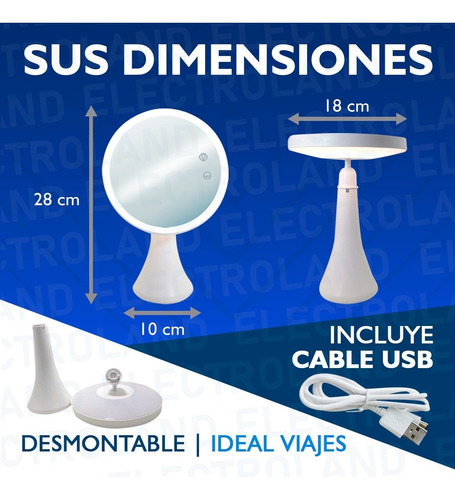 Velador Espejo Luz Led Lámpara Recargable Usb Maquillaje