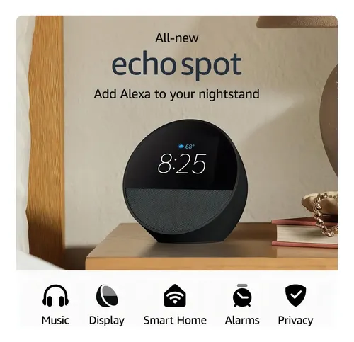 Alto-falante Inteligente Amazon Echo Spot 2024, Cor Preta Cor