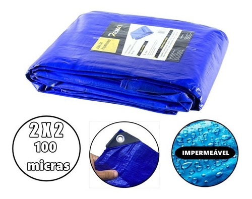 Kit 2 Lona Plastica Impermeável Cobertura 2m X 2m Azul Rexon