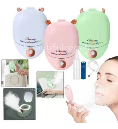 Nano Spray Facial Humidificador C/espejo Y Aro De Luz 3 En 1