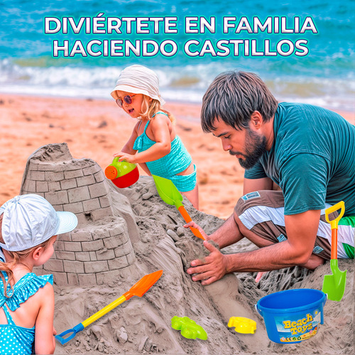 Set Juguetes Playa Arena Cubeta Regadera Pala Rastrillo 5pzs