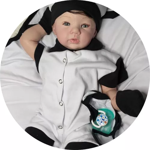 Bebe Reborn Menino 100% Silicone Boneco Pandinha + Enxoval Completo