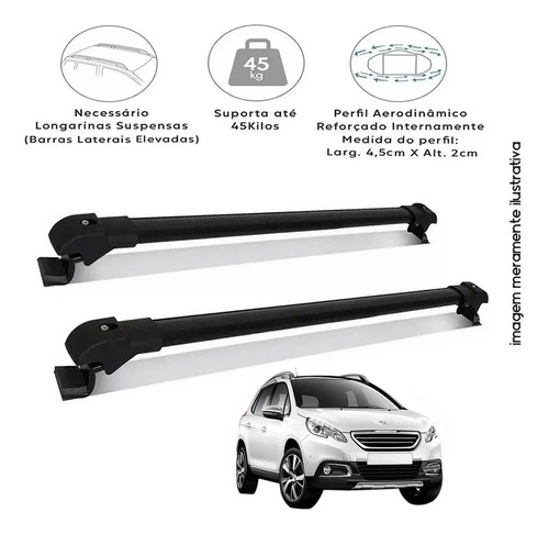 Rack De Teto Travessa Peugeot 2008 Slim Preta 2021