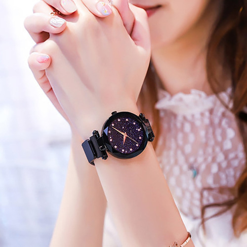 Relogio Feminino Ceu Estrelado Pulseira Magnetica Brilhante