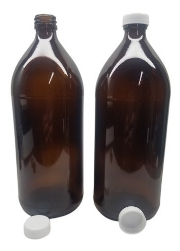 12 Botellas De Vidrio Ambar De 1 Litro Con Tapa Rosca. 1 Lt.