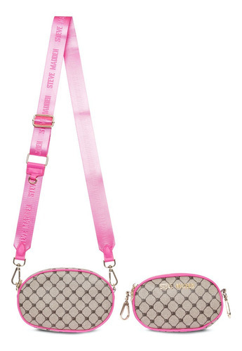 Bolsa Bdubbs Steve Madden com logotipo para mulheres com acabamento em hardware, cor de níquel, cor marrom, alça de ombro, cor marrom, design de tecido suave