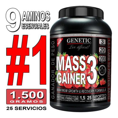 N1 Mass Gainer 3 Genetic Crecimiento Masa Muscular Sostenido