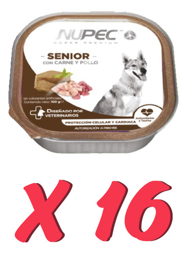 Nupec Alimento Húmedo Senior 16 Latas De 100g Sabor Carne