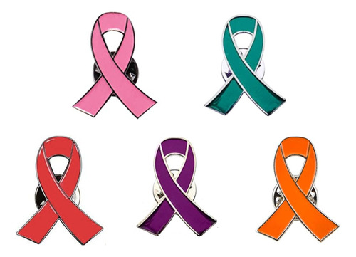 5 Pin Lazo Rosa Lucha Contra Cancer De Mama Broche Metálico