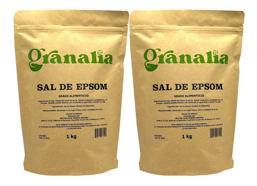 Sal De Epsom (sulfato De Magnesio) 2 Bolsas De 1 Kg Granalia