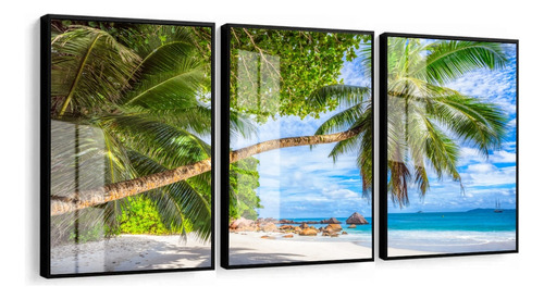 Quadros Decorativos Coqueiro Paisagem Mar Moldura E Vidro