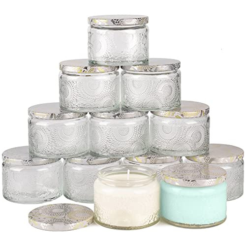 Contenedor De Velas De Vidrio Relieve De 4 Oz Tapa De L...