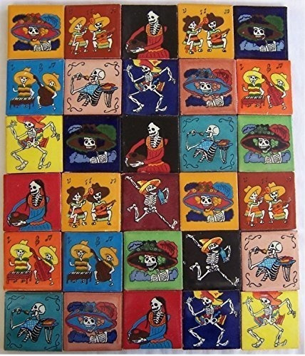 30 Pintado A Mano Dia De Los Muertos Mexicano Azulejos De T