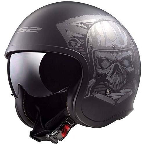 Casco Abierto 3/4 Ls2 Spitfire Skull Rider M Negro Mate