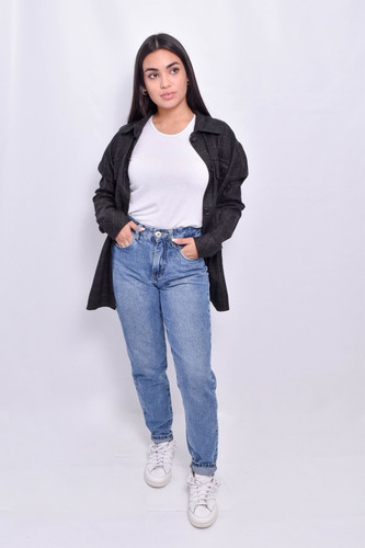 Camisaco Mujer Manga Larga Oversized Paño Cuadros