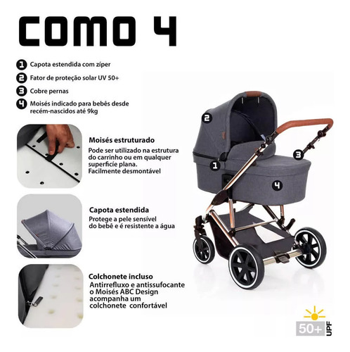 Carrinho Com Moisés E Bebê Conforto 4 Asphalt Abc Design