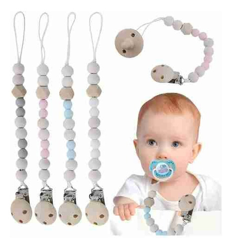 Cadenas De Chupete Para Bebé Chupon Silicona Clip Suave 4pcs