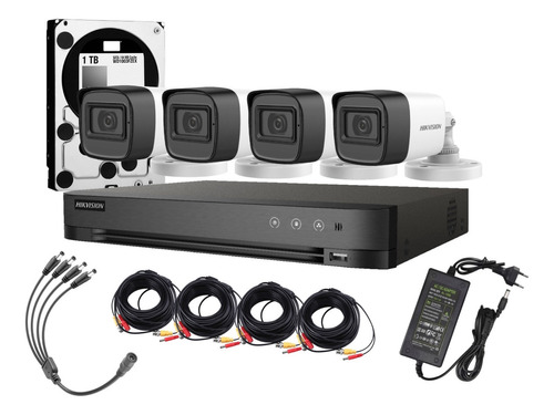 Kit 4 Camaras 1080p Dvr 4ch 4bala + 1tb Video Hikvision