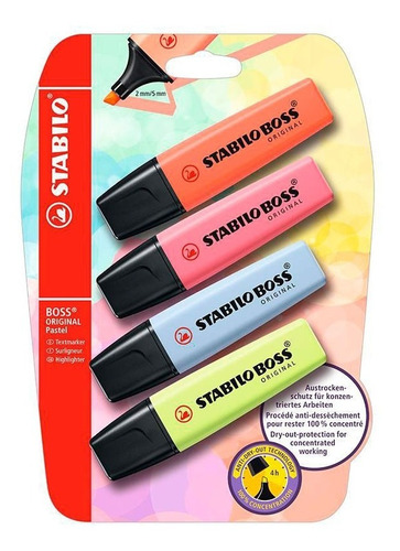 Destacadores Stabilo Boss Original 4 Colores Pasteles 