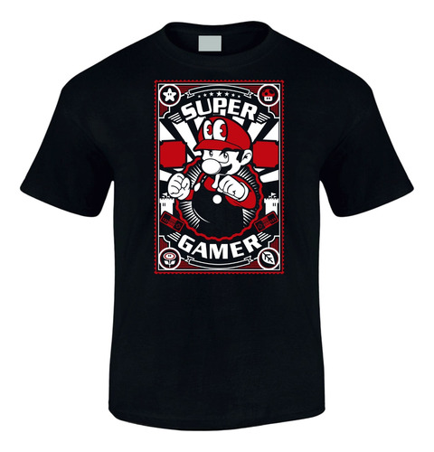 Camiseta Mario Bros Super Gamer Edicion Black Series Xgt