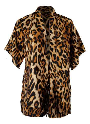 Conjunto Blusón Short Estampado Leopardo Mujer