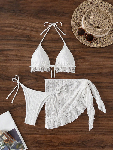 Sqy Bikini De 3 Piezas Con Volantes Y Encaje Para Mujer