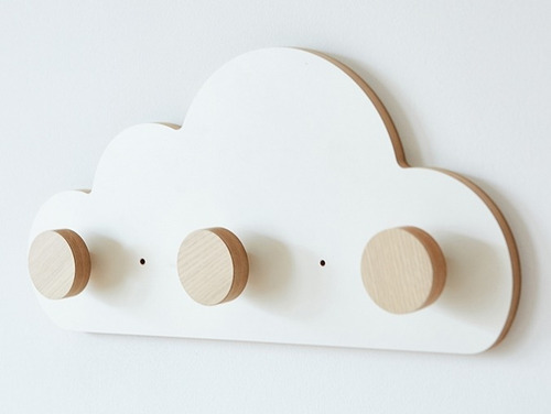 Imagen 5 de 6 de Perchero De Pared Niño/a Nube Escandinavo Nórdico Blanco Lin