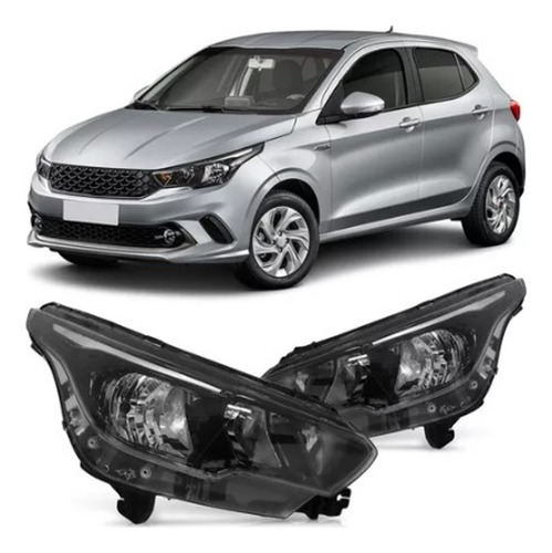Par Farol Argo Cronos 2016 A 2021 Foco Duplo Negra Sem Led