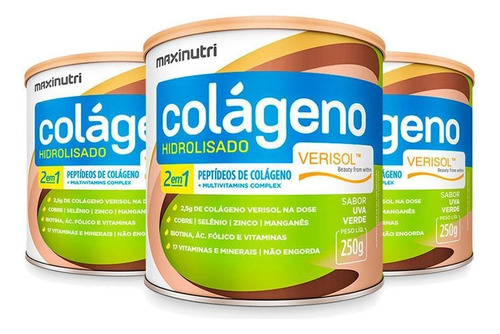 Kit 3 Colageno Hidrolisado Verisol Uva Verde 250g Maxinutri