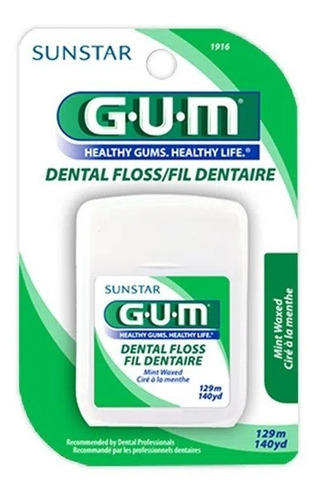 Hilo Dental Gum Dental Floss Sabor A Menta Con Cera X 129 M