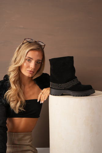 Botas Mujer Gamuza Tachas Urbanas Caña Doblada Moda Lilo