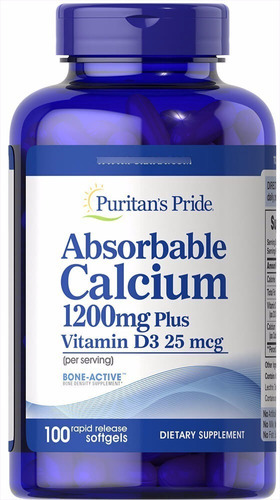 Calcio 1200mg Vitamina D3 25mcg Puritans Pride 100 Softgels Sabor Sin Sabor