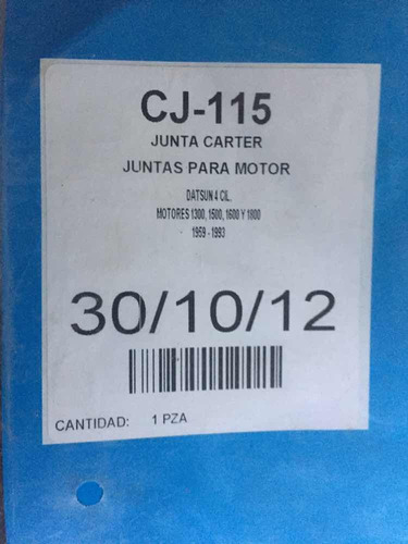 Paq 7pza Junta Cárter Cj-115 Datsun 4cil Mot. 1300-1500 1600
