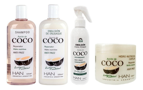 Kit Coco Han Shampoo + Enjuague + Baño Crema + Desenredante