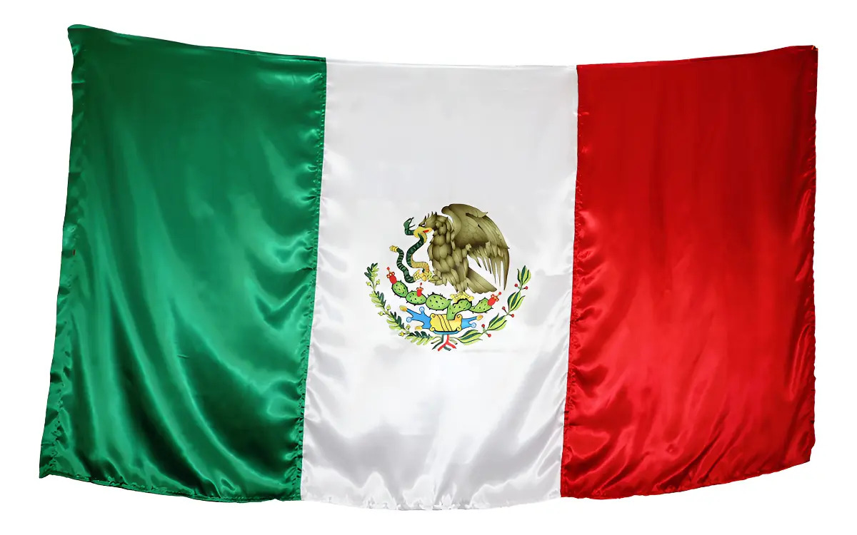 Bandera de México Satinada 2.1x1.2 m Rectangular Reforzada con Tiras