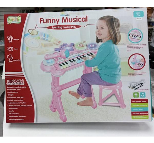 Funny Musical Piano Con Microfono Y Banco