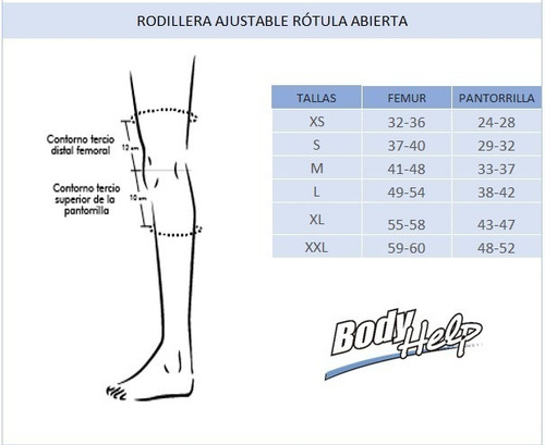 Imagen 3 de 3 de Rodillera Ajustable Rótula Abierta Body Help Negro