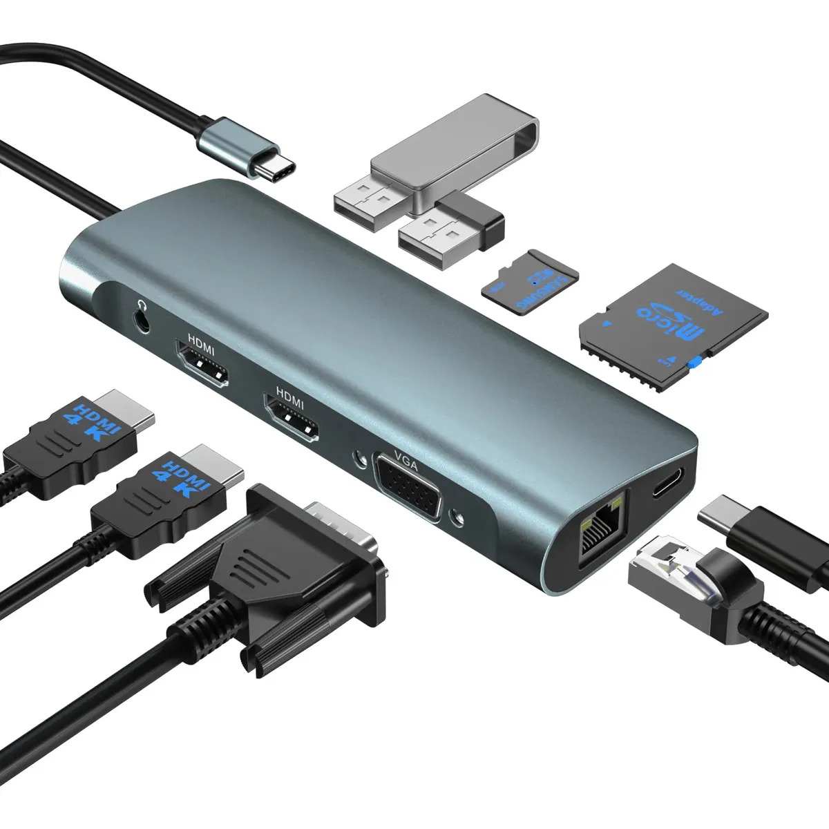 10-in-1 USB Type-C Hub HD Converter High Definition Laptop Mobile Phone Expansion Dock