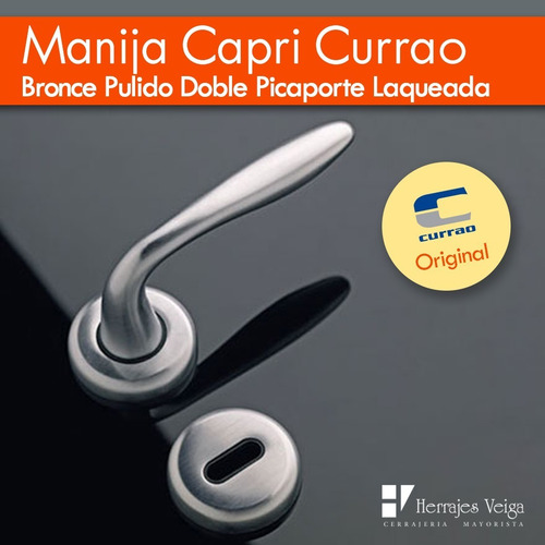 Imagen 4 de 10 de Manija Capri Currao Bronce Pulido Doble Picaporte Laqueada