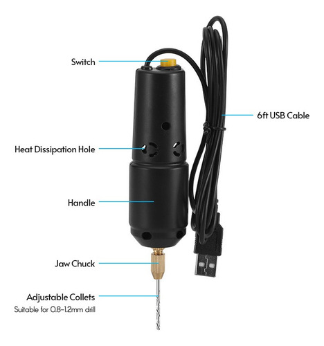 . Mini Taladro Eléctrico Con 10 Brocas For Joyas Bricolaje