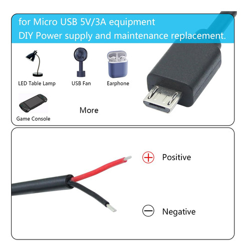 Cable Corto Micro Usb Macho De 2 Pinos, Cable Micro Usb De 1