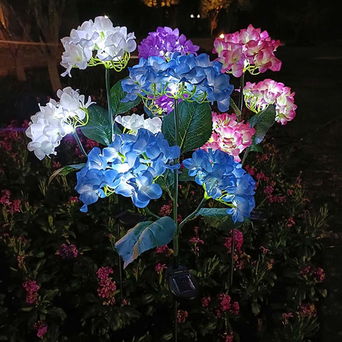 Luces De Flores Solares Led De Hortensias De 3 Cabezales Imp