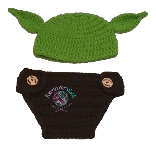 Conjunto Baby Yoda Star Wars Tejido Crochet Gorro Pañalero