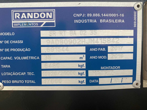 Rodocaçamba Randon Sr Ba 2017/2018