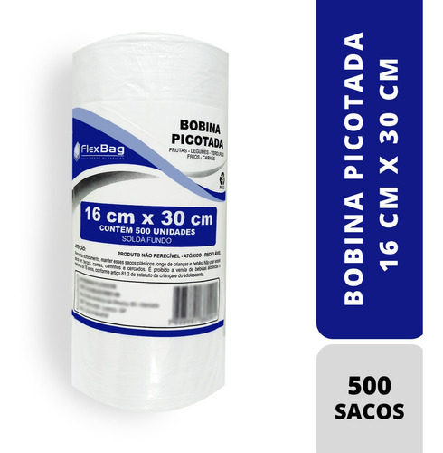 Imagem 1 de 1 de Bobina Saco Plastico Picotada 16x30 Rolo C/500 Sacos