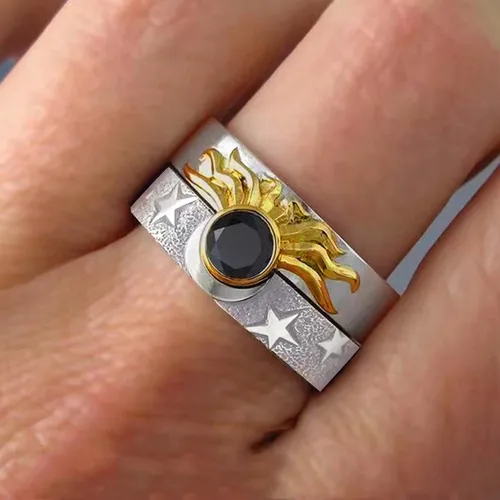 Conjunto De Combinación Luna Sol Anillo Mujer Pareja Regalo