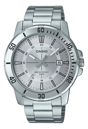 Reloj Casio Hombre Malla De Acero Inoxidable Esfera Plateada