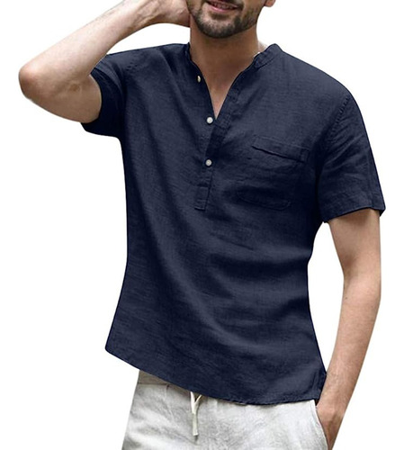 Camisa De Manga Corta Con Cuello Alzado Para Hombre