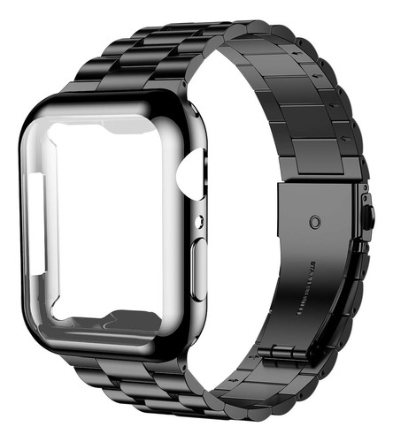 Malla Metalica Negra Y Funda P/apple Watch S 6-5-4 44mm